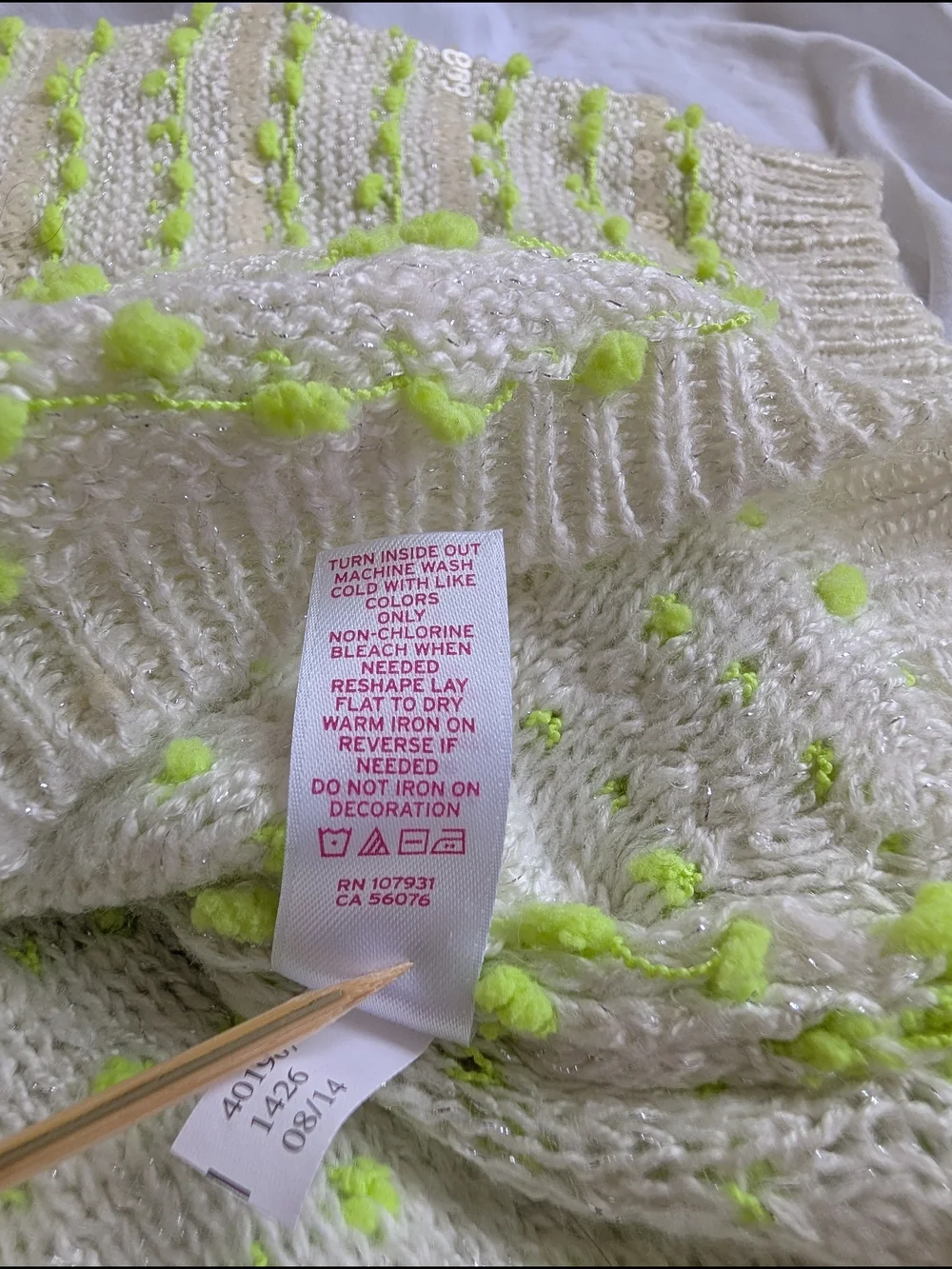 Justice Cream Knit Poncho with Neon Yellow Dots